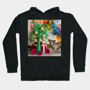 Watercolor painting of dog barking at stick figure Hoodie